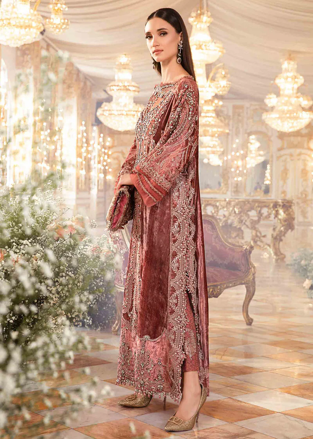 Mbroidered Wedding 2023 by Maria B | Salmon Pink BD-2701 - Image 13