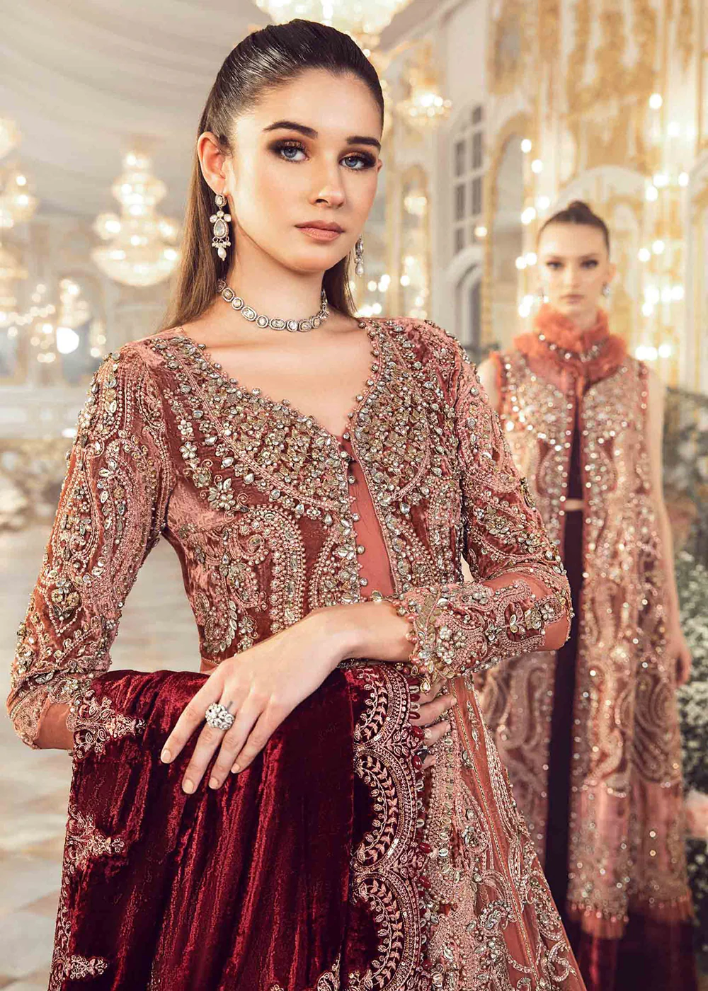 Mbroidered Wedding 2023 by Maria B | Salmon Pink BD-2701 - Image 2