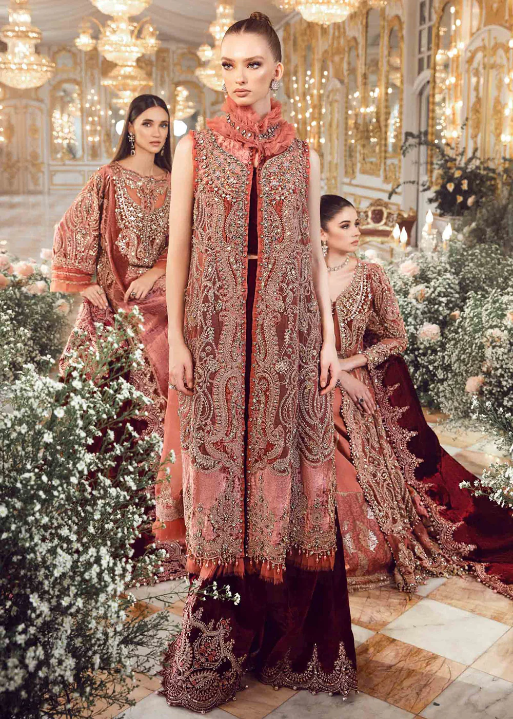 Mbroidered Wedding 2023 by Maria B | Salmon Pink BD-2701 - Image 4