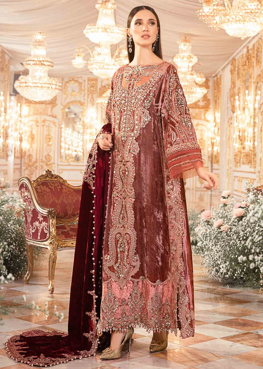 Mbroidered Wedding 2023 by Maria B | Salmon Pink BD-2701 - Image 5