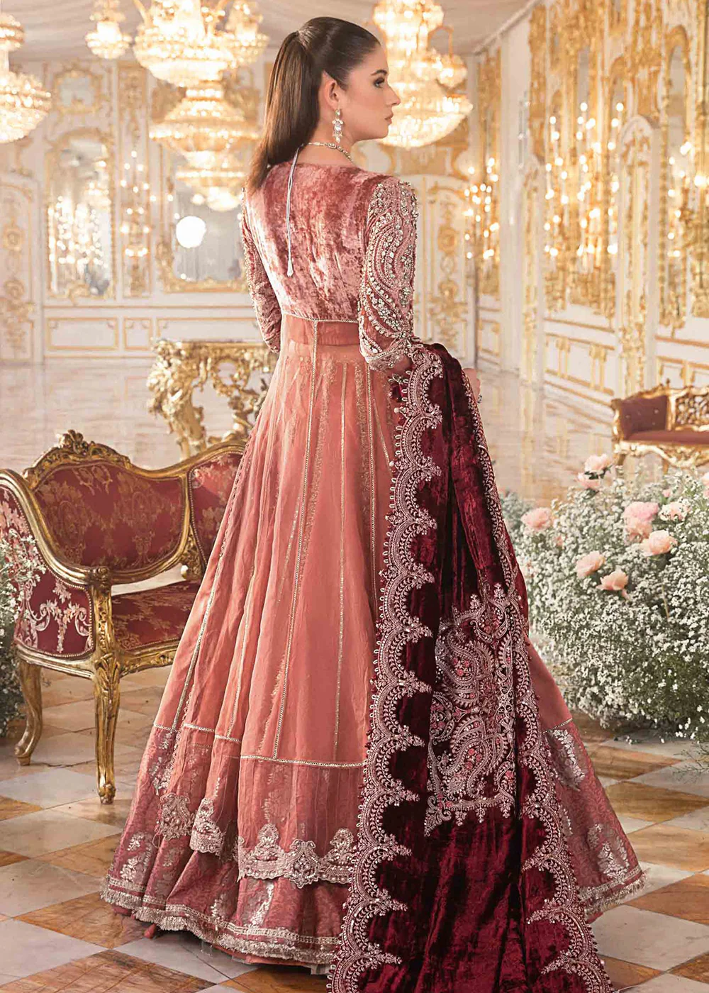 Mbroidered Wedding 2023 by Maria B | Salmon Pink BD-2701 - Image 6