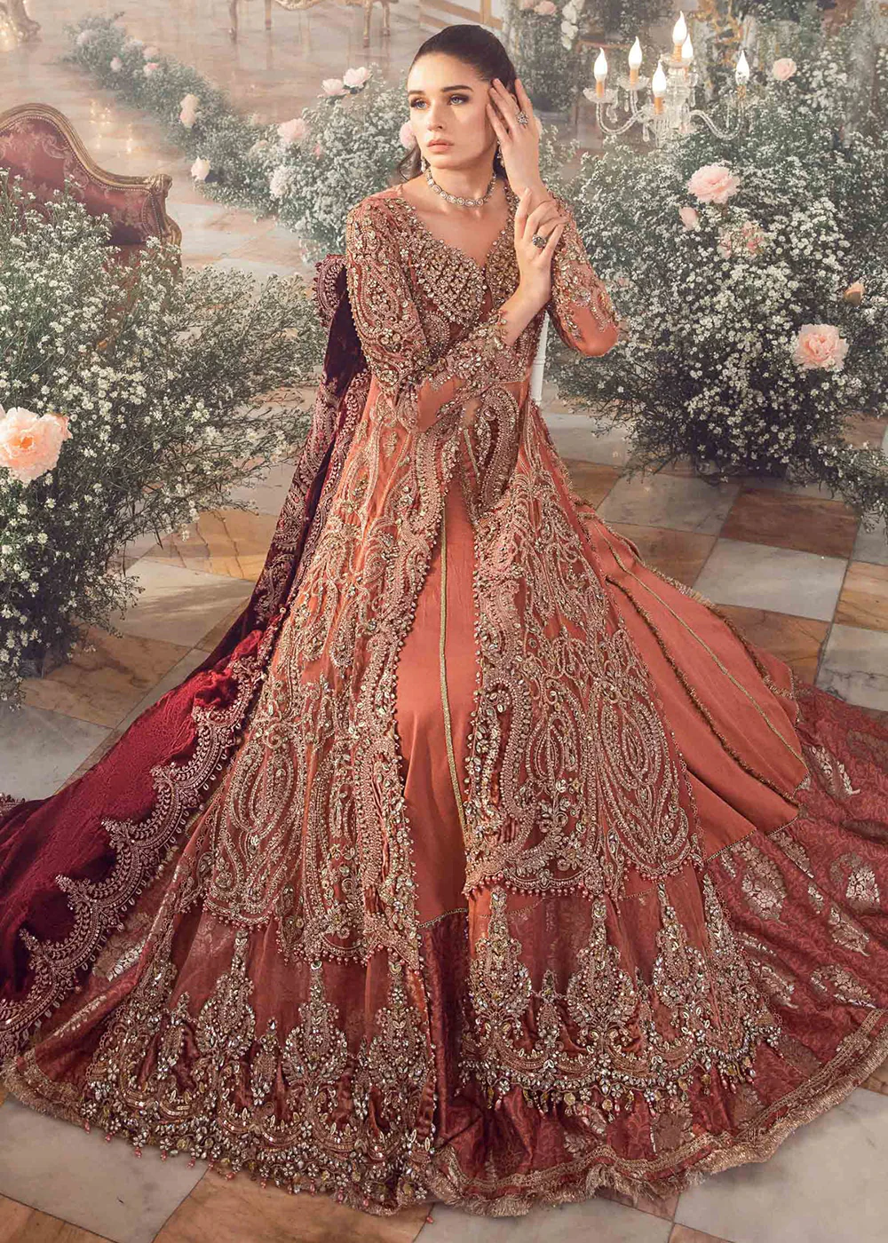 Mbroidered Wedding 2023 by Maria B | Salmon Pink BD-2701 - Image 7