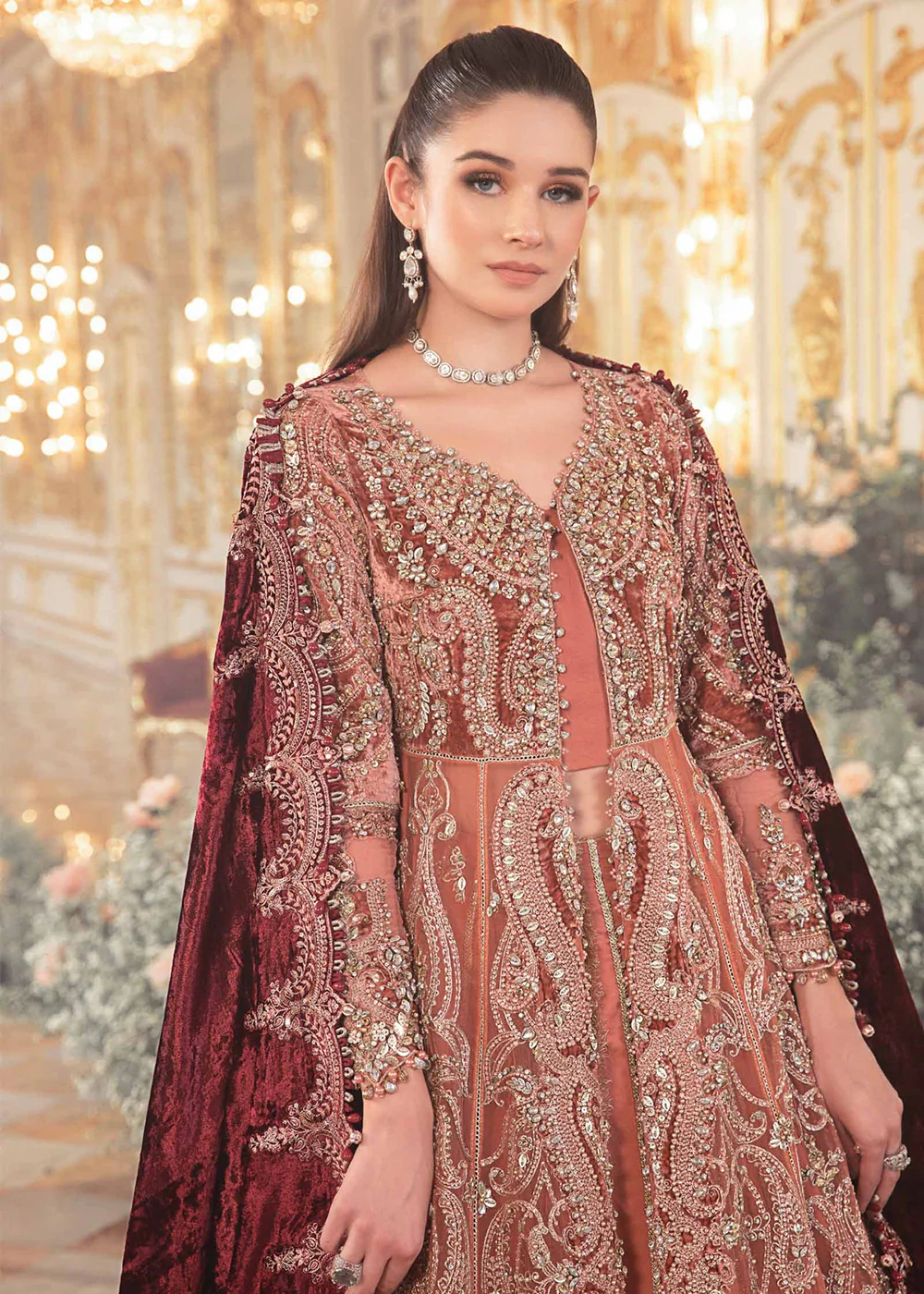 Mbroidered Wedding 2023 by Maria B | Salmon Pink BD-2701 - Image 8