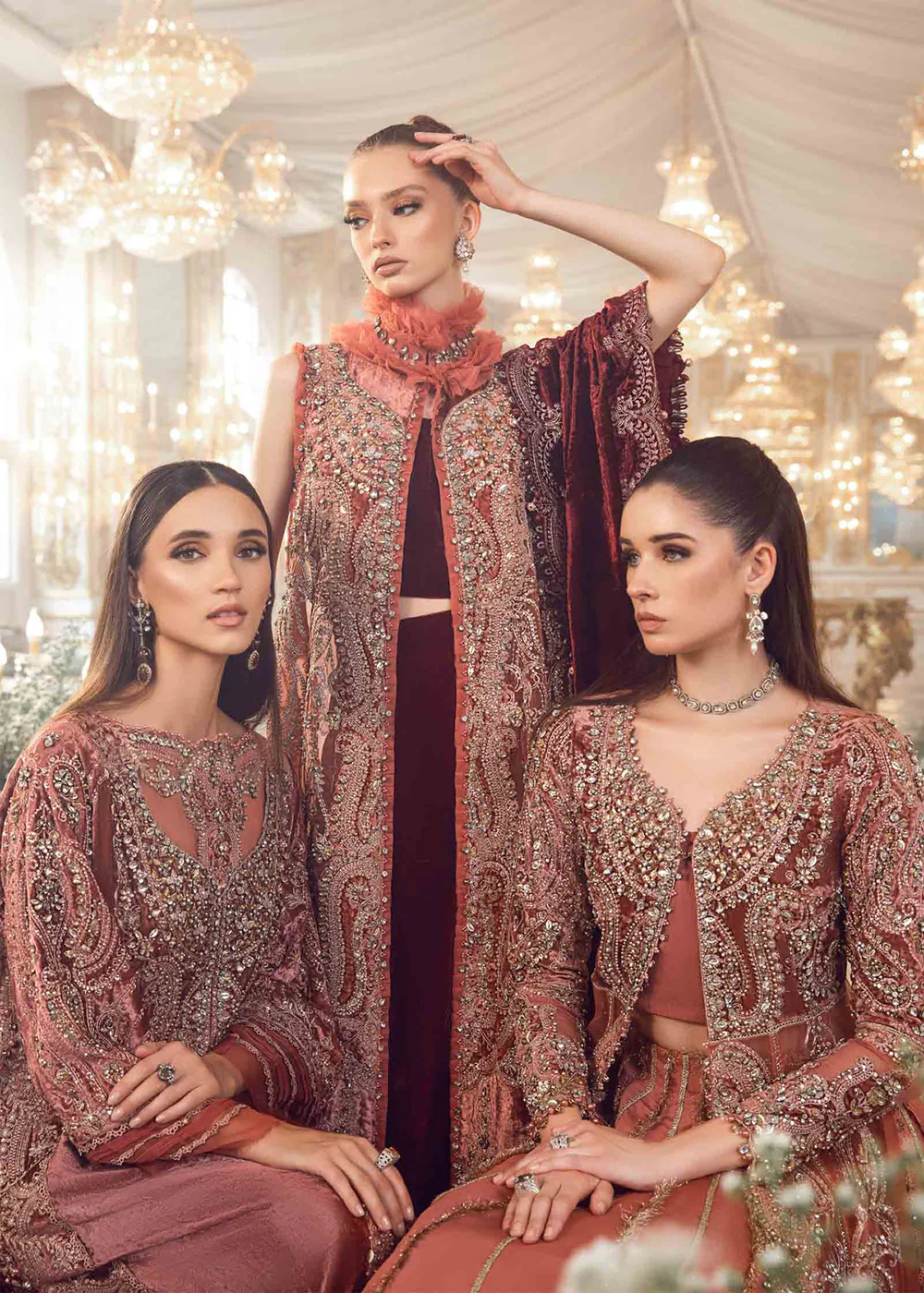 Mbroidered Wedding 2023 by Maria B | Salmon Pink BD-2701 - Image 9