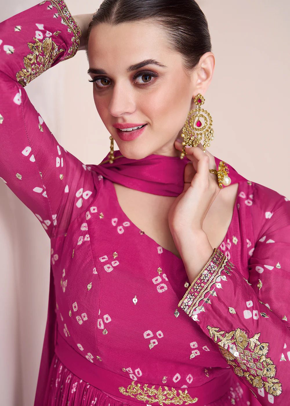 Magenta Pink Georgette Printed & Embroidered Anarkali Dress - Image 4