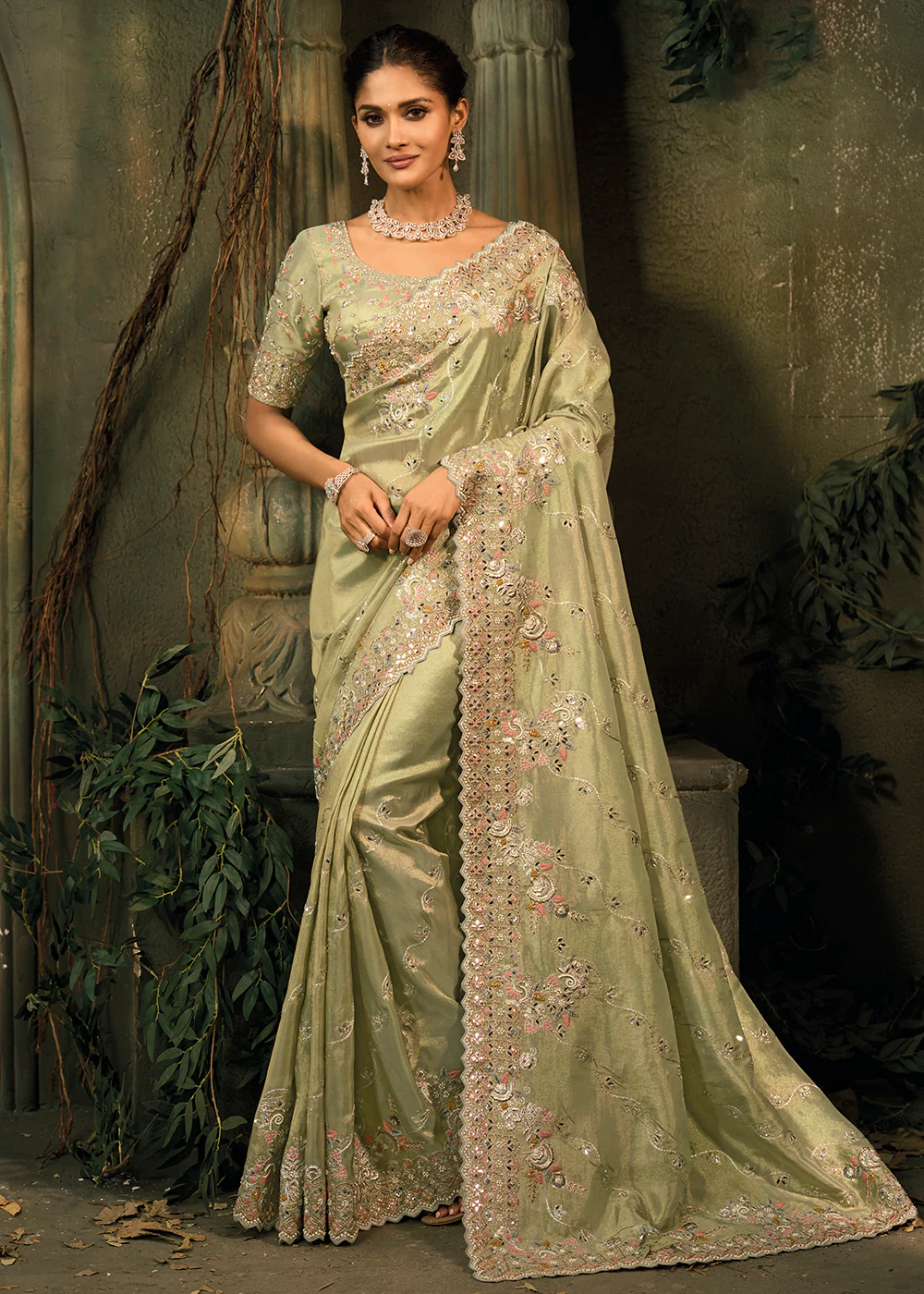 Mehndi Green Premium Quality Silk Designer Wear Saree