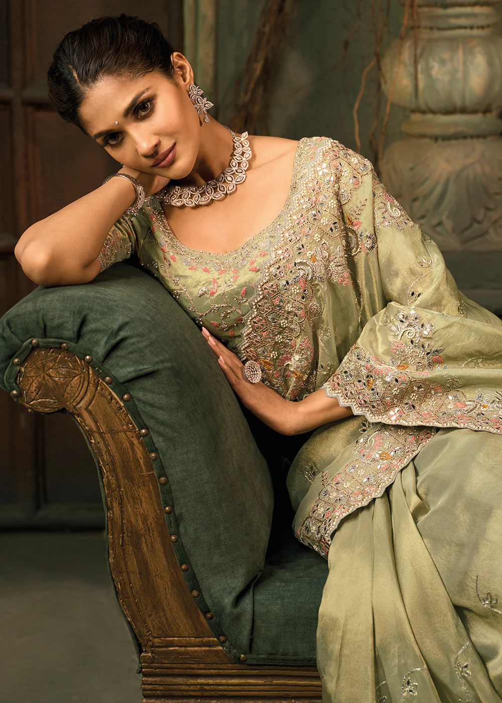Mehndi Green Premium Quality Silk Designer Wear Saree - Image 2