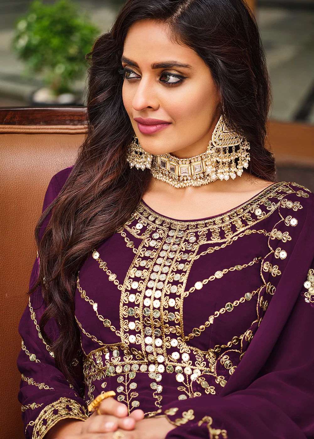 Mesmeric Purple Sequins Wedding Pant Style Anarkali - Image 2