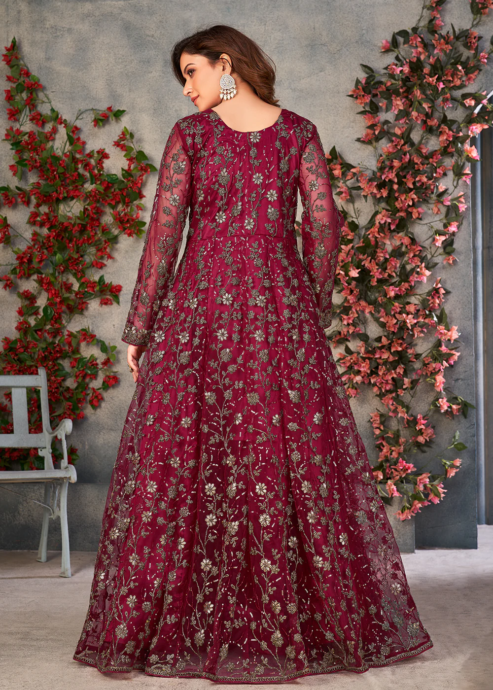 Mesmerizing Maroon Wedding Function Pant Style Anarkali Suit - Image 3