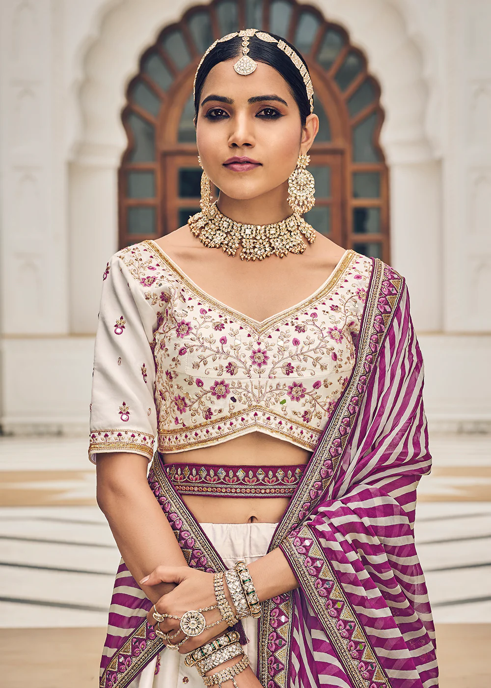 Mesmerizing Off-White Viscose Silk Traditional Bridal Lehenga Choli - Image 2