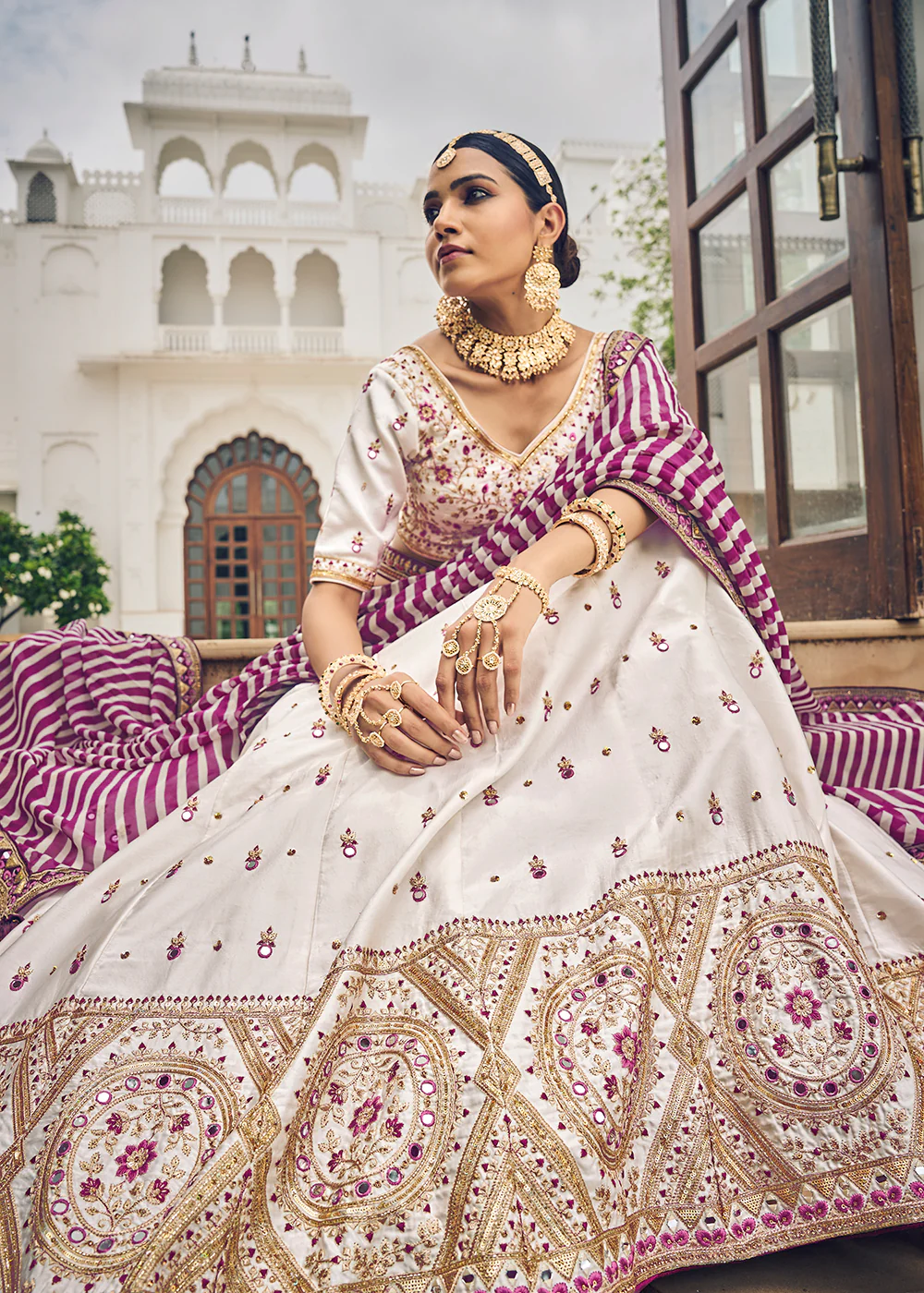 Mesmerizing Off-White Viscose Silk Traditional Bridal Lehenga Choli - Image 3