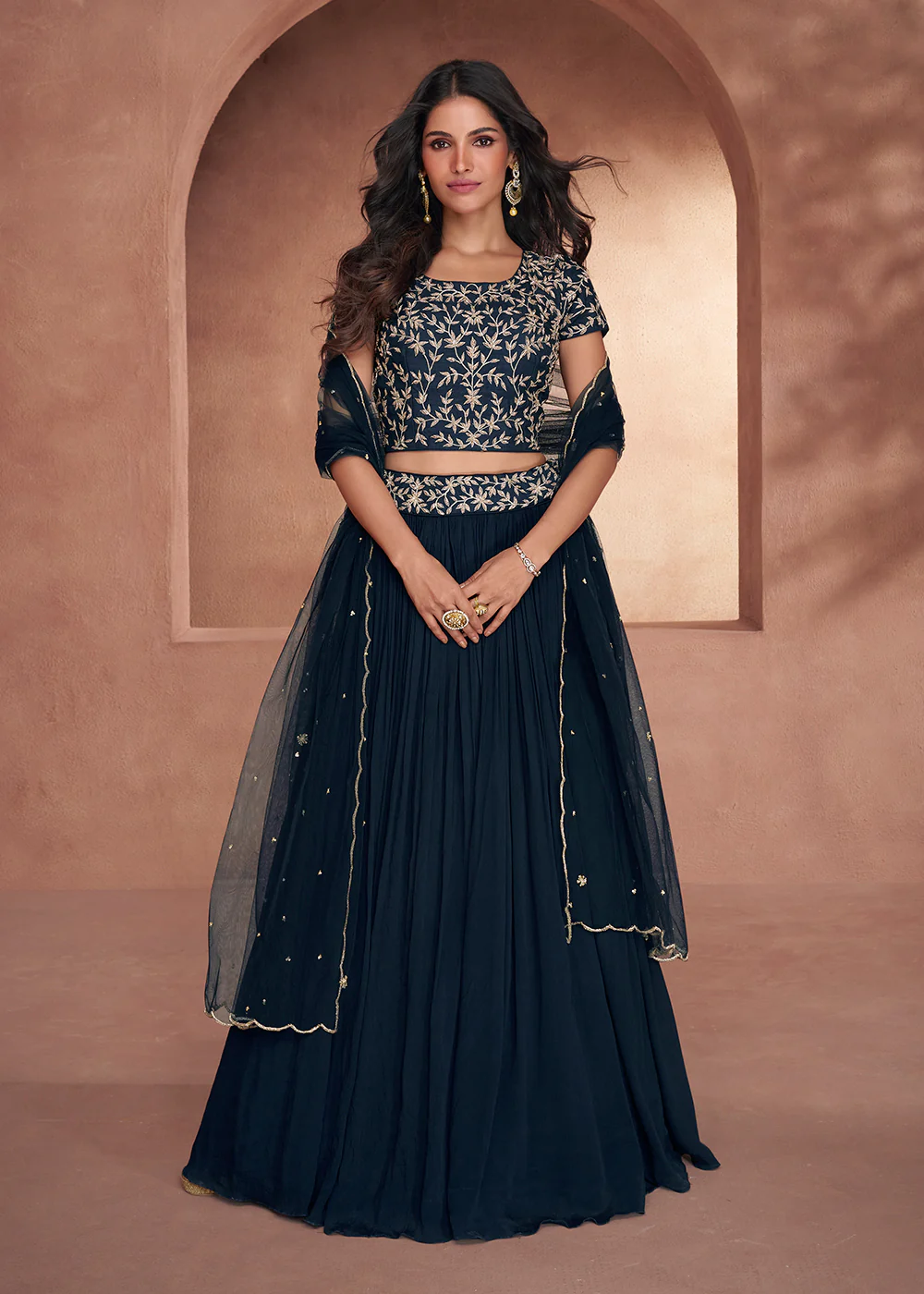 Midnight Blue Premium Silk Designer Party Wear Lehenga Choli