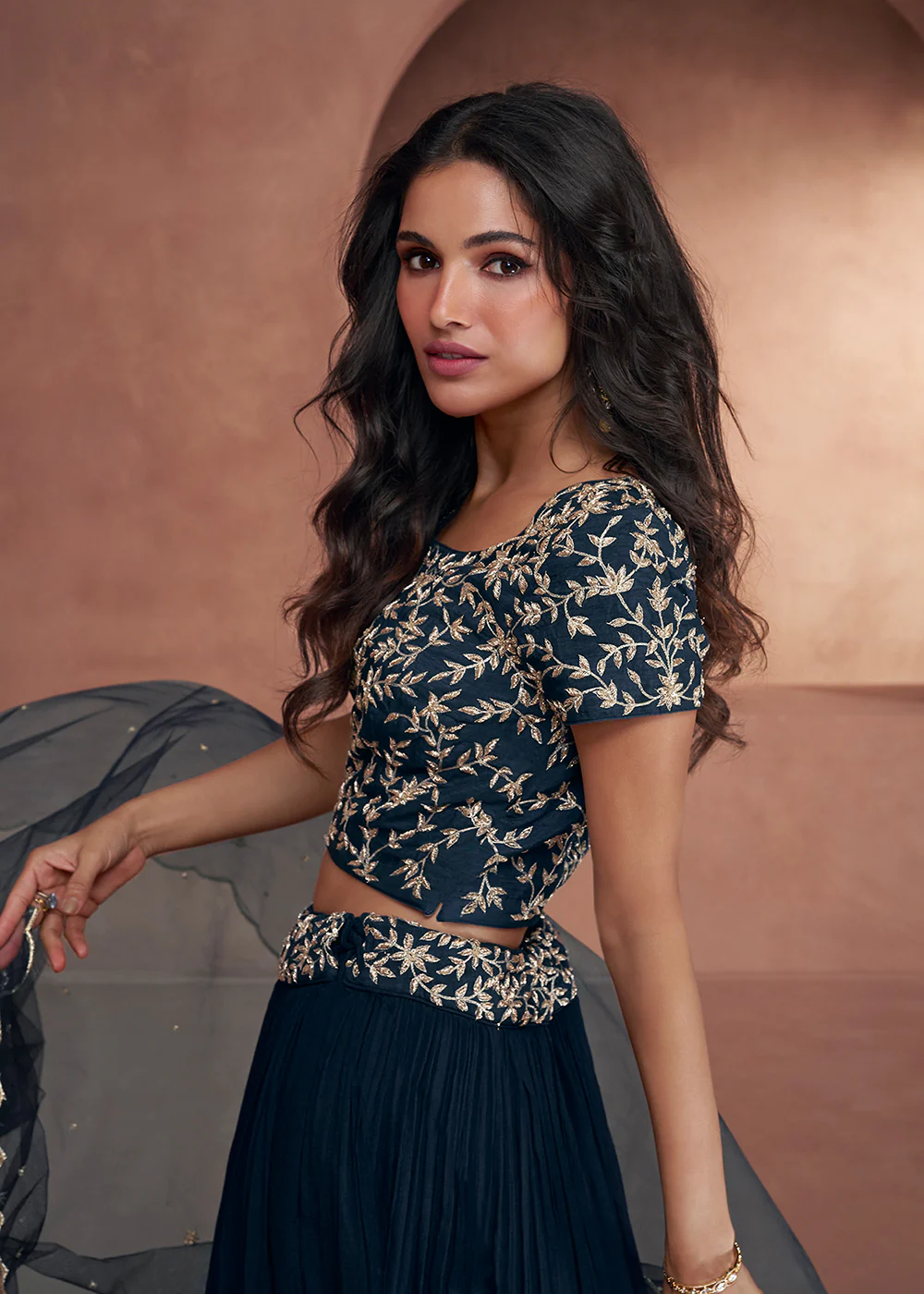 Midnight Blue Premium Silk Designer Party Wear Lehenga Choli - Image 2