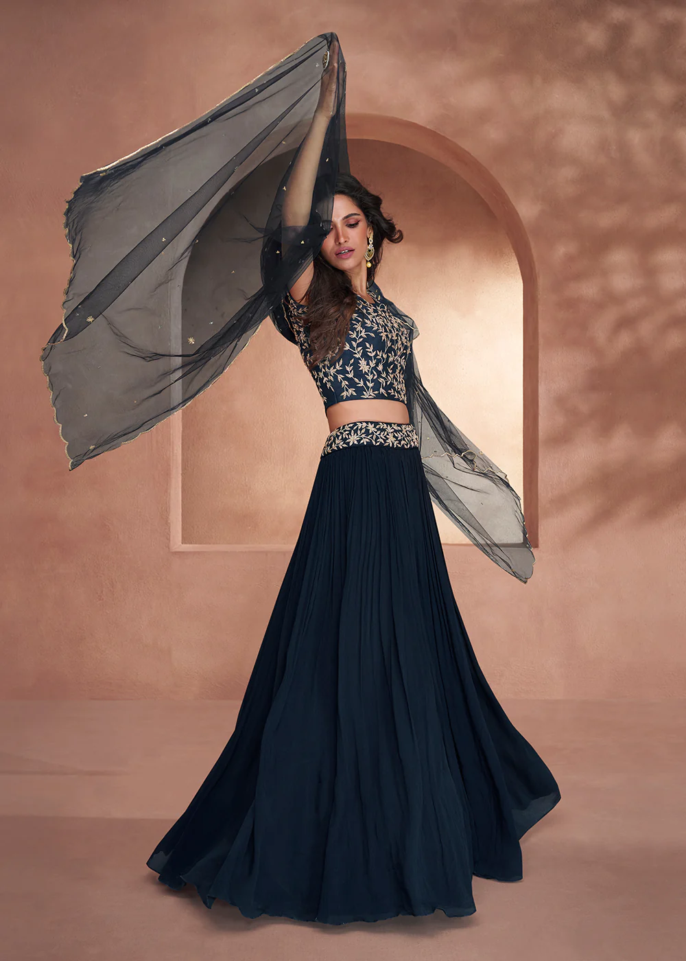 Midnight Blue Premium Silk Designer Party Wear Lehenga Choli - Image 3