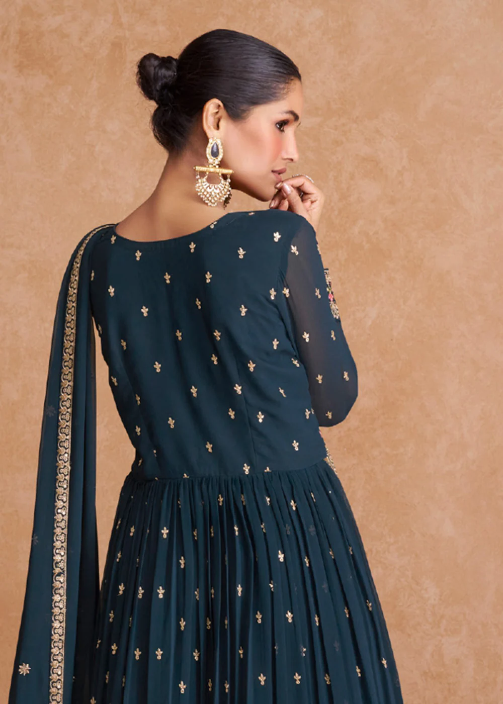 Midnight Blue Wedding Long Top Georgette Palazzo Suit - Image 3