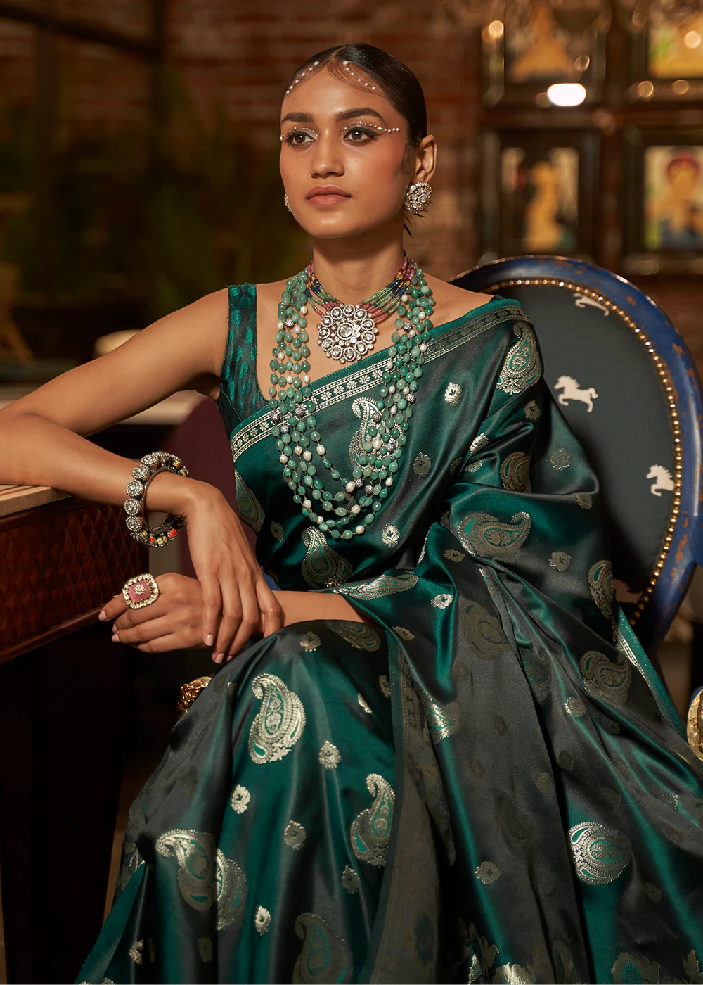 Mineral Green Fascinating Zari Weaving Banarasi Silk Saree - Image 2