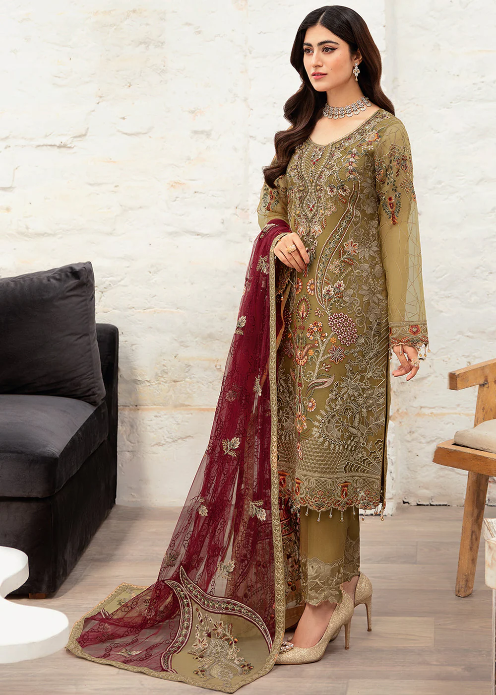 Minhal Organza Collection Vol 10 by Ramsha | M-1010 - Image 4