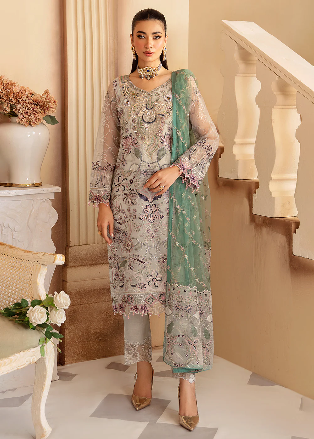 Minhal Organza Collection Volume 12 by Ramsha | M-1202