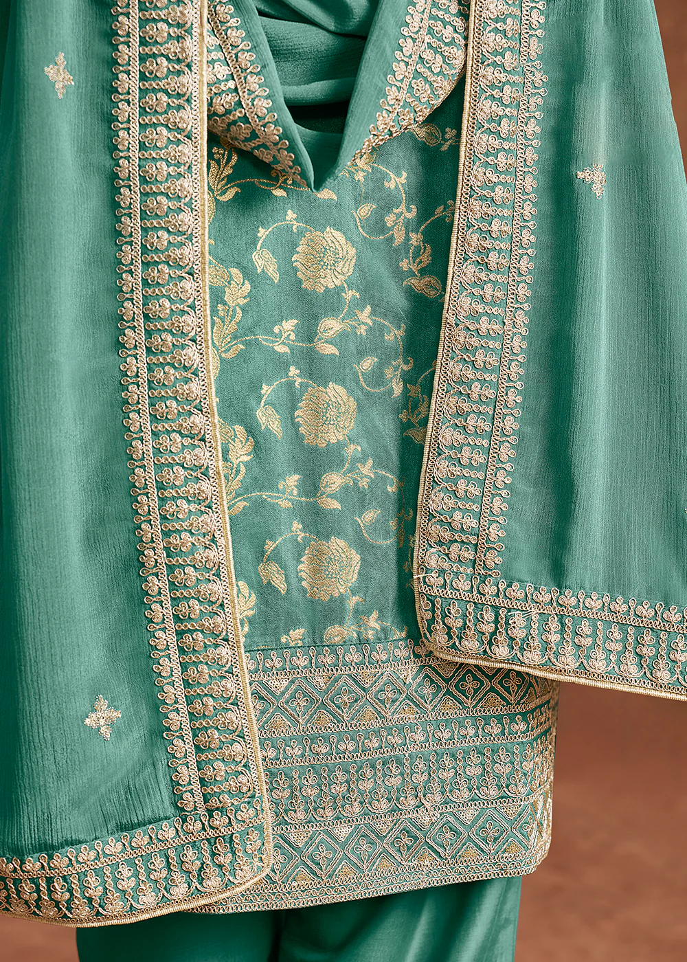Mint Blue Dola Silk Jacquard Festive Salwar Kameez - Image 4