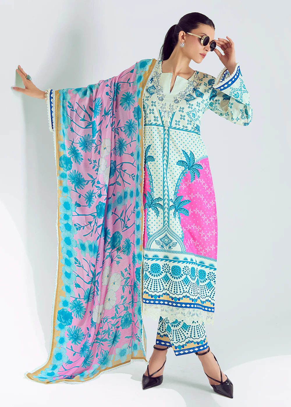 Mint Blue Lawn Cotton Printed Trendy Salwar Suit