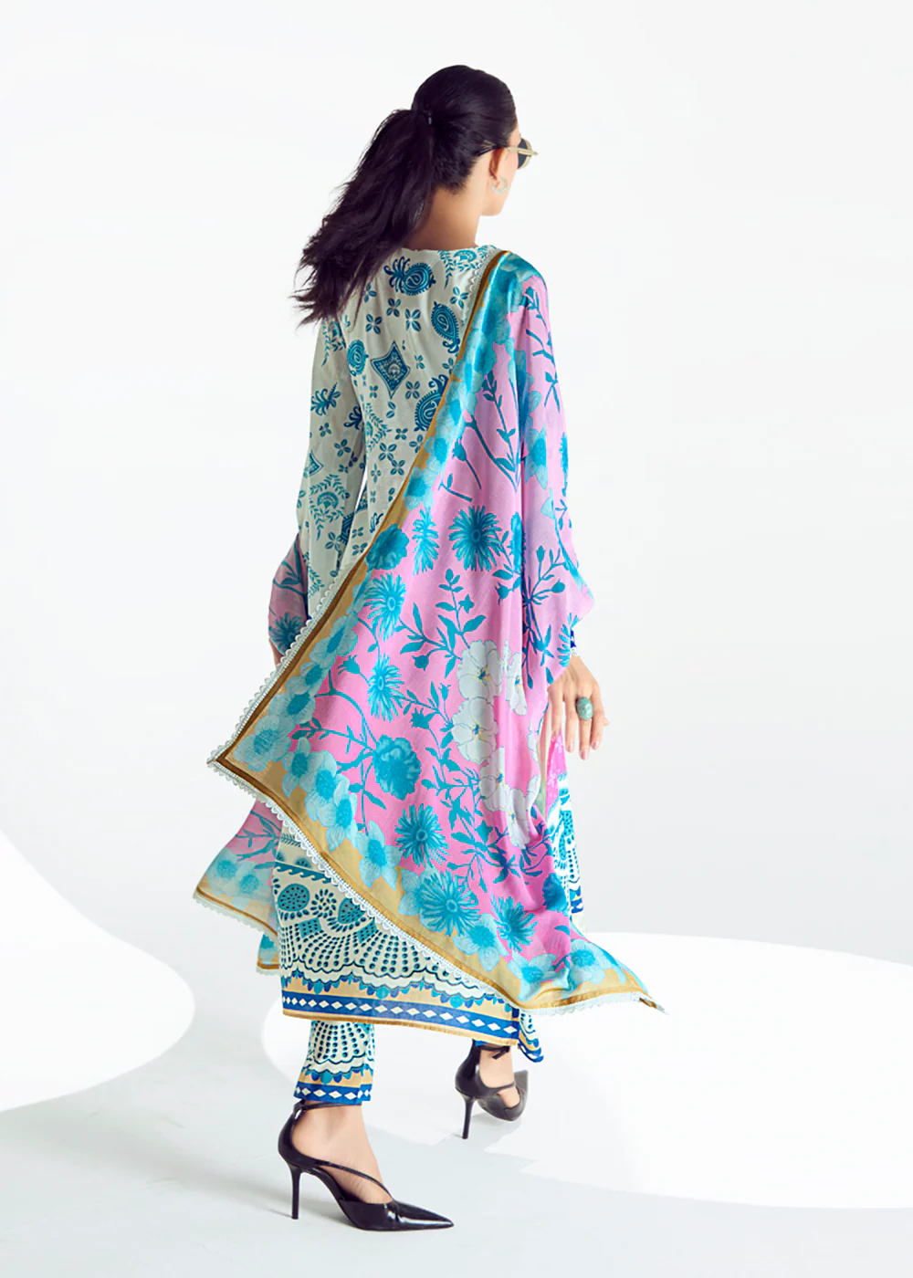 Mint Blue Lawn Cotton Printed Trendy Salwar Suit - Image 3