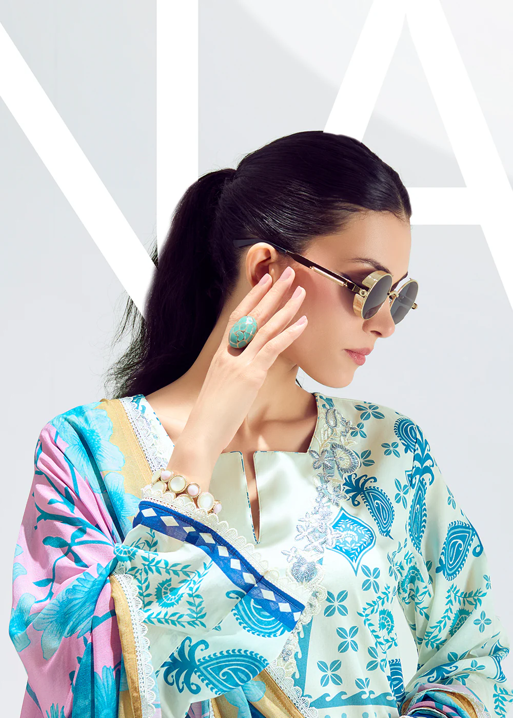 Mint Blue Lawn Cotton Printed Trendy Salwar Suit - Image 4