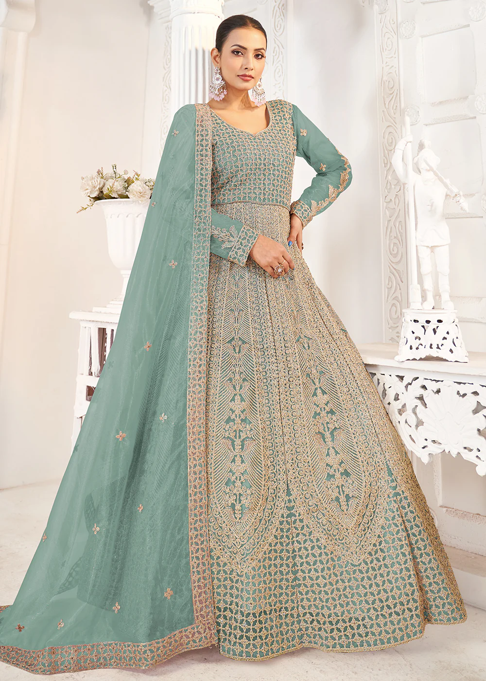 Mint Blue Stone Work Eid Special Anarkali Suit