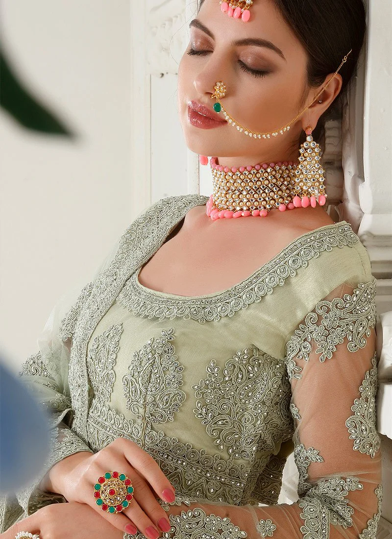 Mint Green A Line Trendy Wedding Lehenga Choli - Image 2