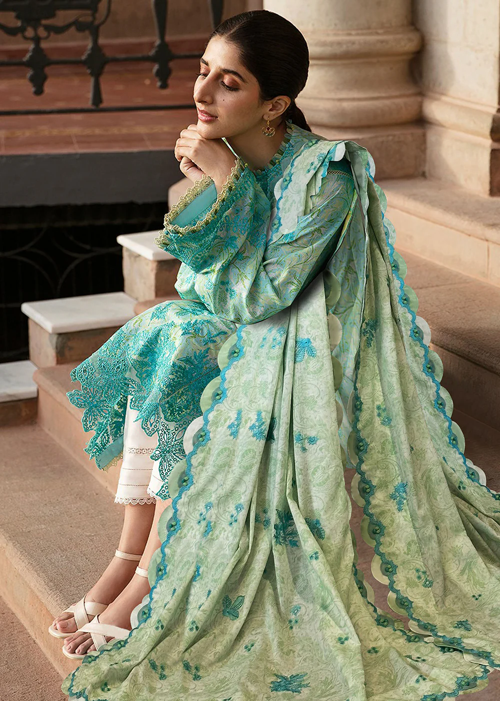 Mint Green Luxury Lawn Suit | Zaha | Festive Lawn '23 | MIRAY - ZF23-05 - Image 4