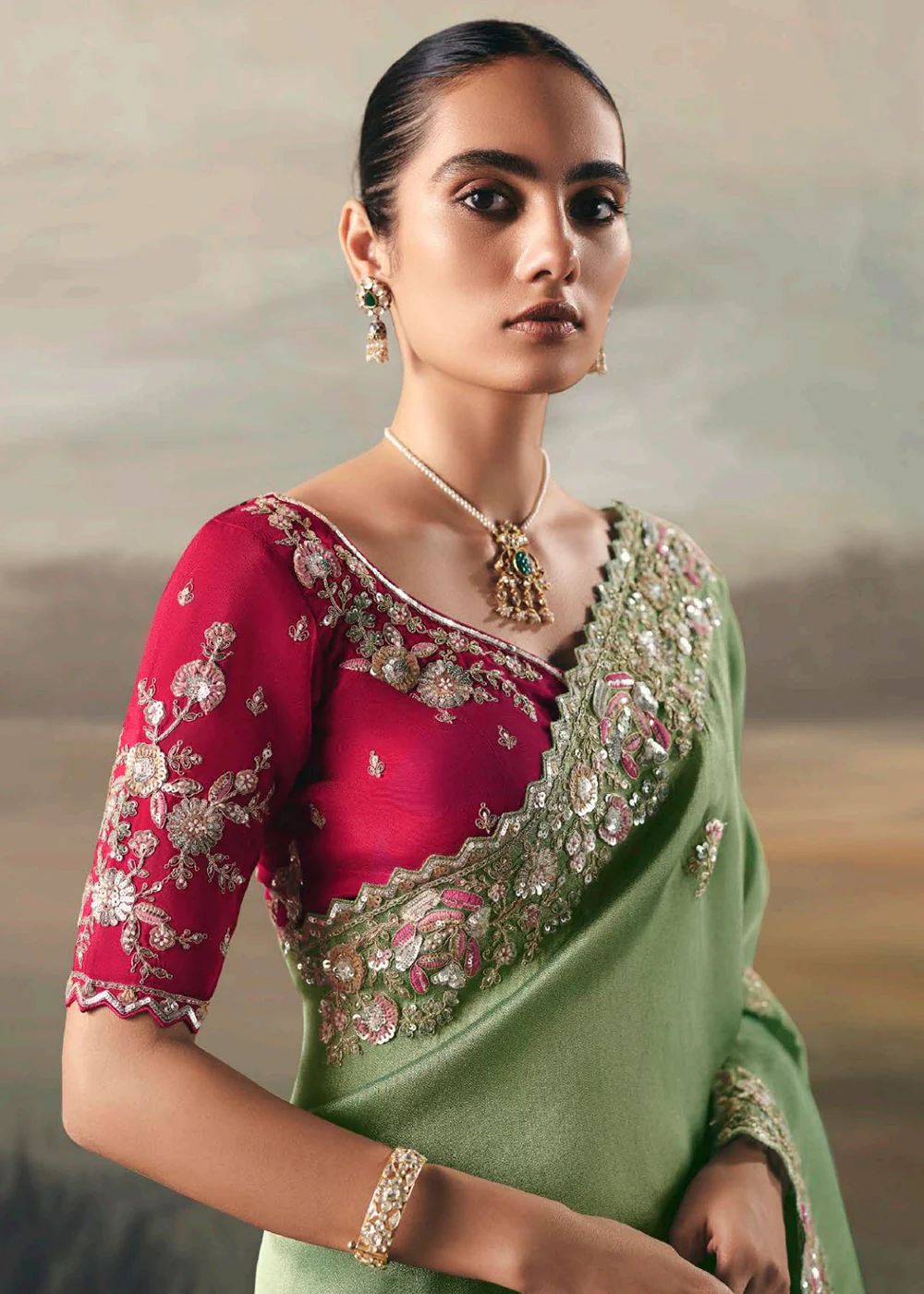 Mint Premium Tissue Zari Fabric Designer Saree - Image 2