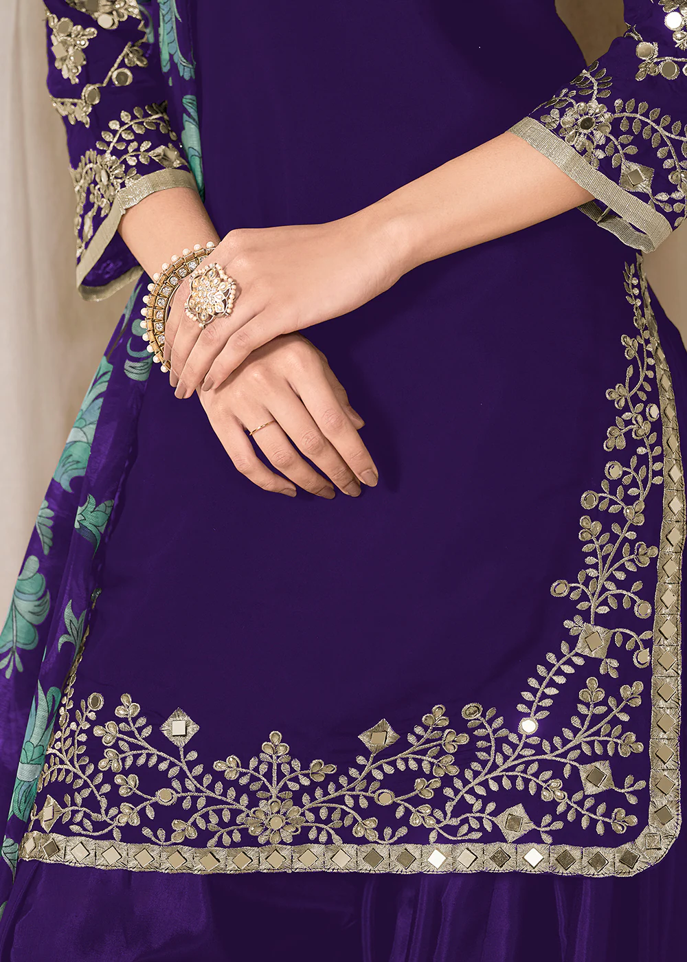 Mirror Work Purple Embroidered Punjabi Suit - Image 4