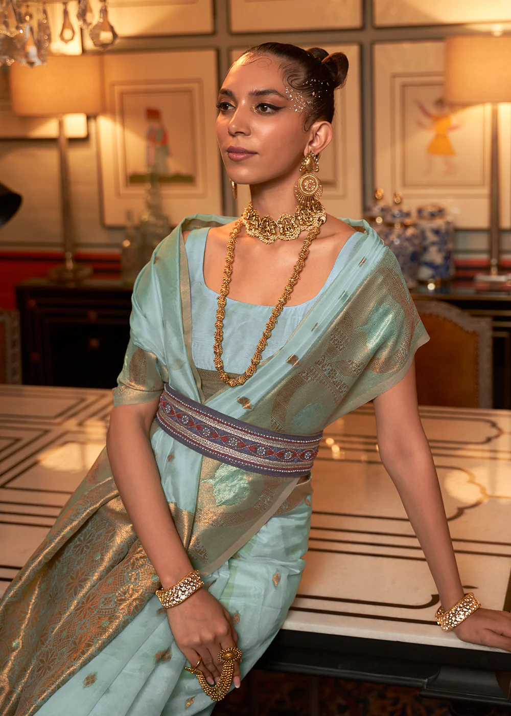 Morning Blue Blended Woven Zari Organza Silk Saree - Image 2