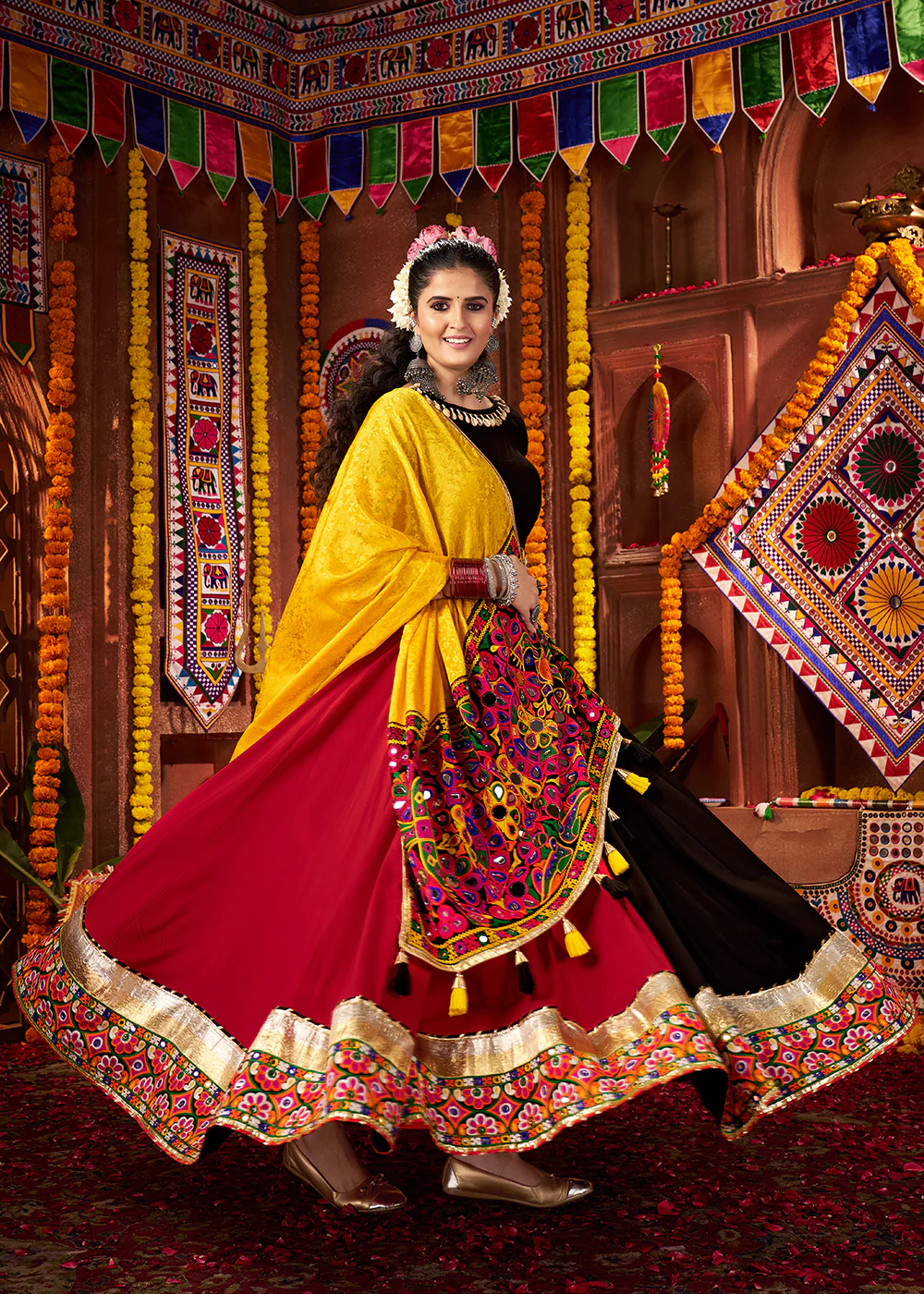 Multi & Black Viscose Cotton Mirror Chaniya Choli for Navratri - Image 3