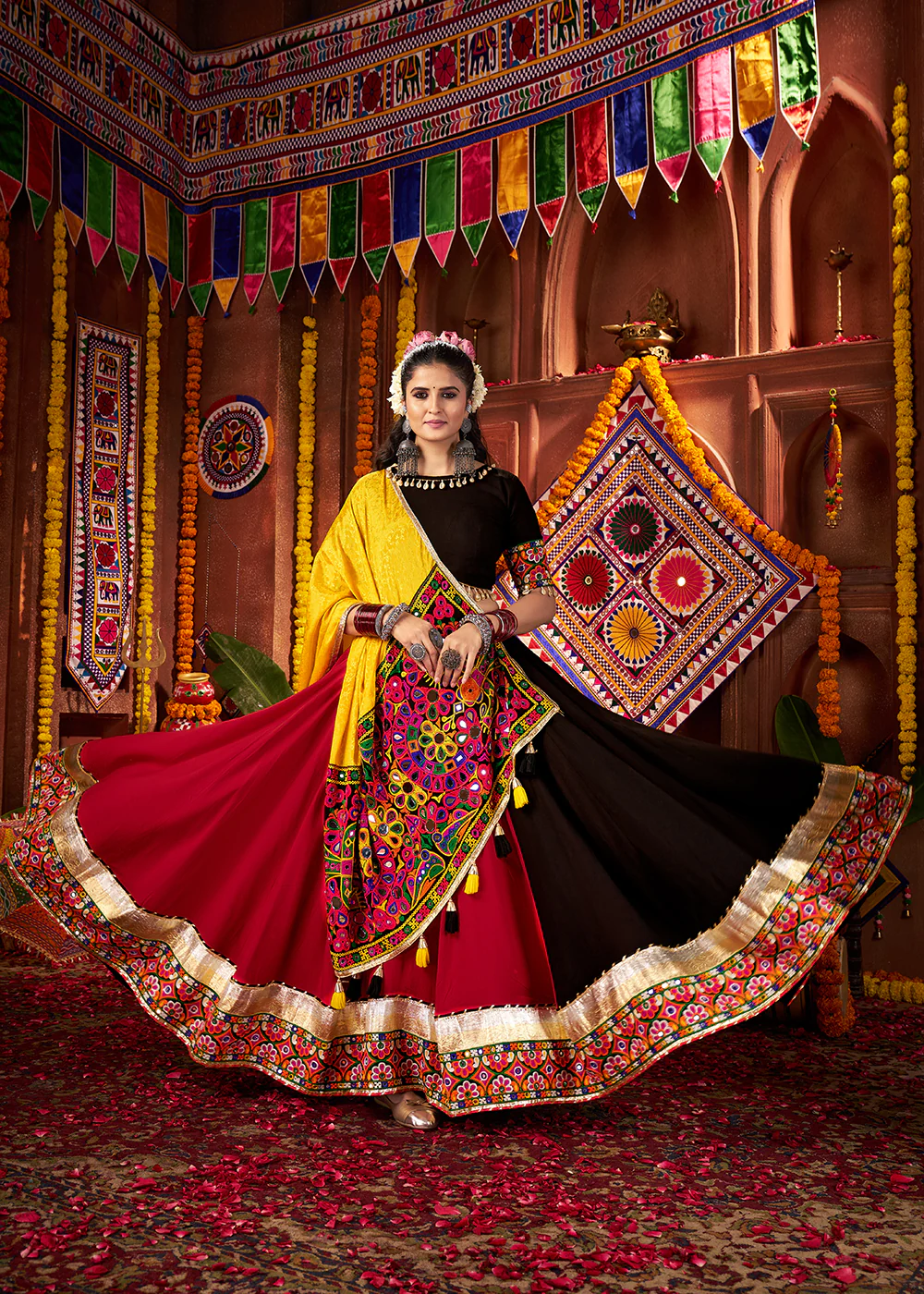 Multi & Black Viscose Cotton Mirror Chaniya Choli for Navratri - Image 4