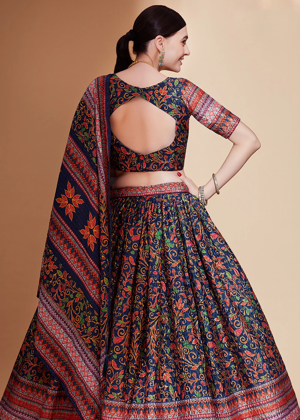Multi Blue Crochet & Digital Embroidered Festive Lehenga Choli - Image 3