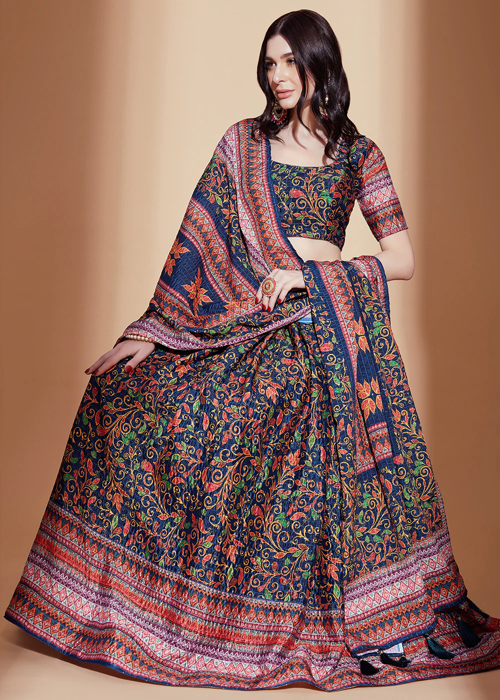 Multi Blue Crochet & Digital Embroidered Festive Lehenga Choli - Image 4