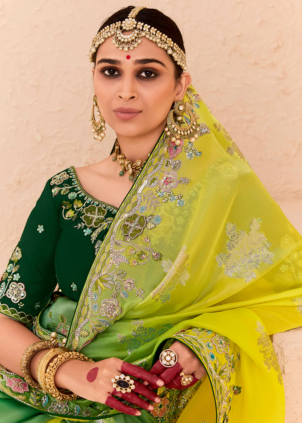 Multi Green Fancy Fabric Embroidered Designer Saree - Image 2