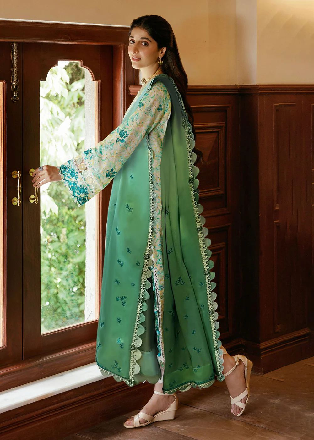 Multi Green Luxury Lawn Suit | Zaha | Festive Lawn '23 | SENA - ZF23-09 - Image 3