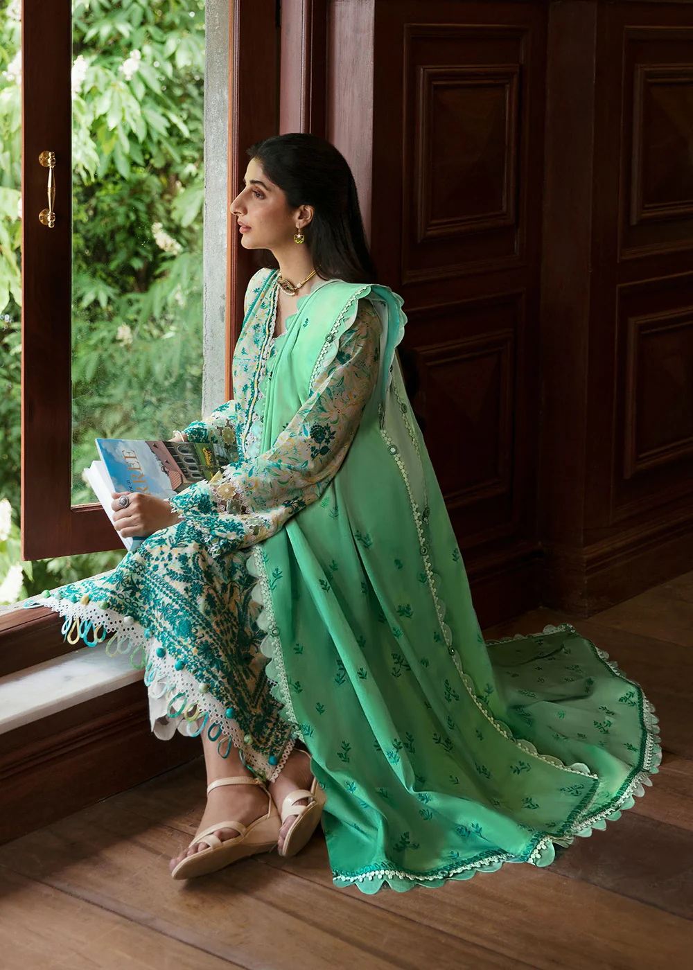 Multi Green Luxury Lawn Suit | Zaha | Festive Lawn '23 | SENA - ZF23-09 - Image 5