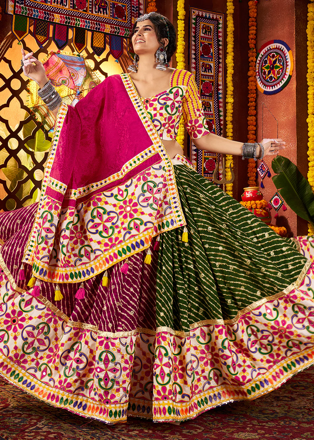 Multi Green & Purple Navratri Special Chaniya Choli