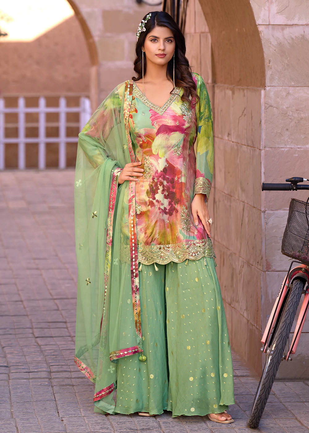 Multi Green Sequins Embroidered Wedding Festive Suit