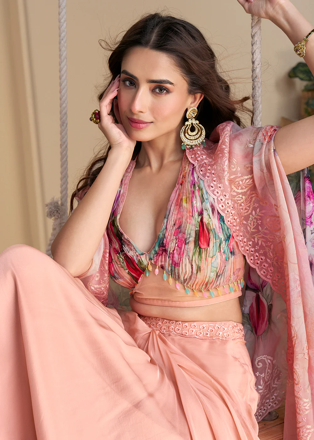 Multi Pink Embroidered Shrug Style Indo Western Suit - Image 3