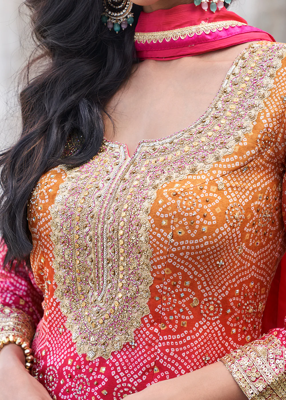 Multi Pink Festive Style Chinnon Gharara Style Suit - Image 3