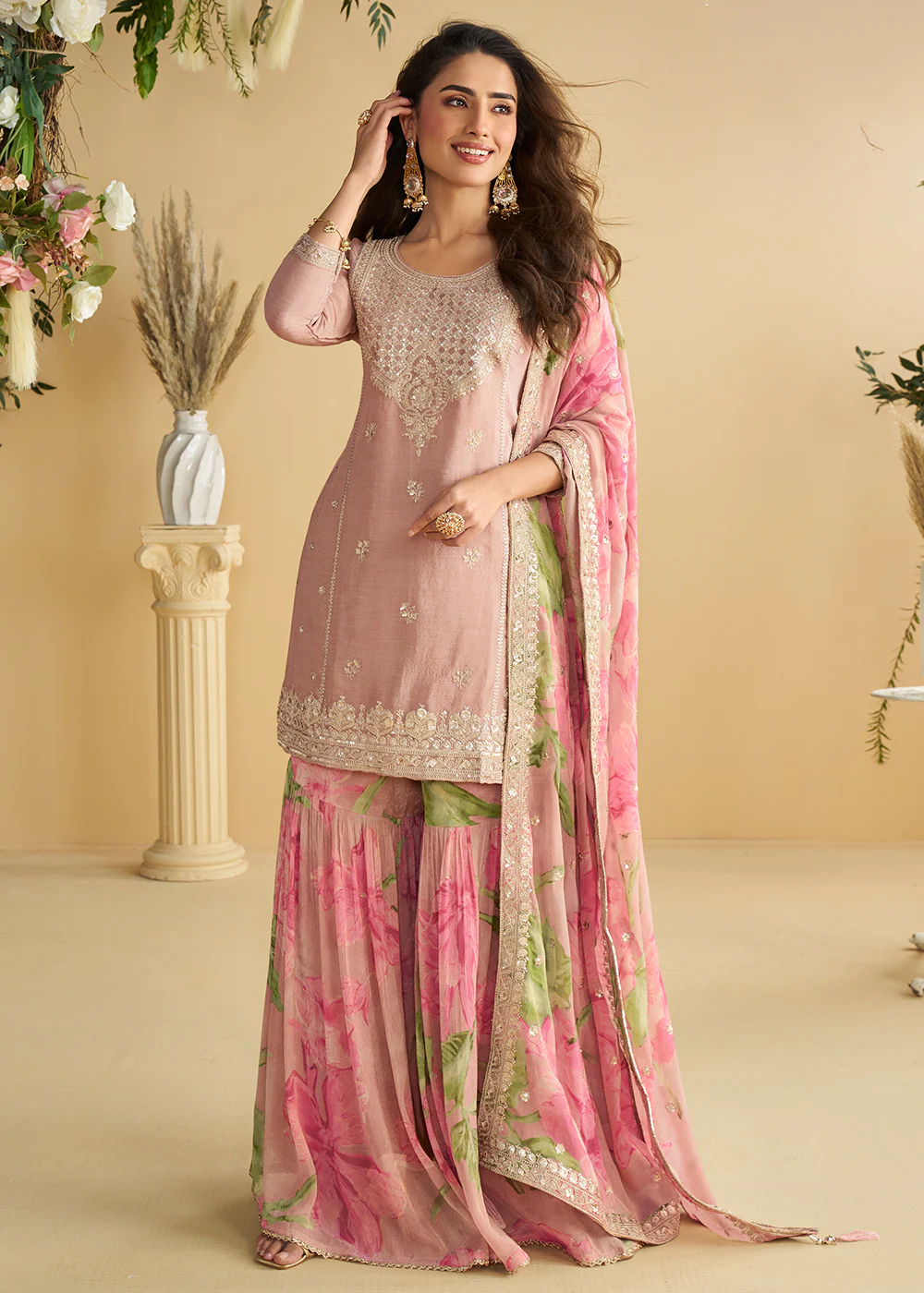 Multi Pink Wedding Festive Gharara Suit
