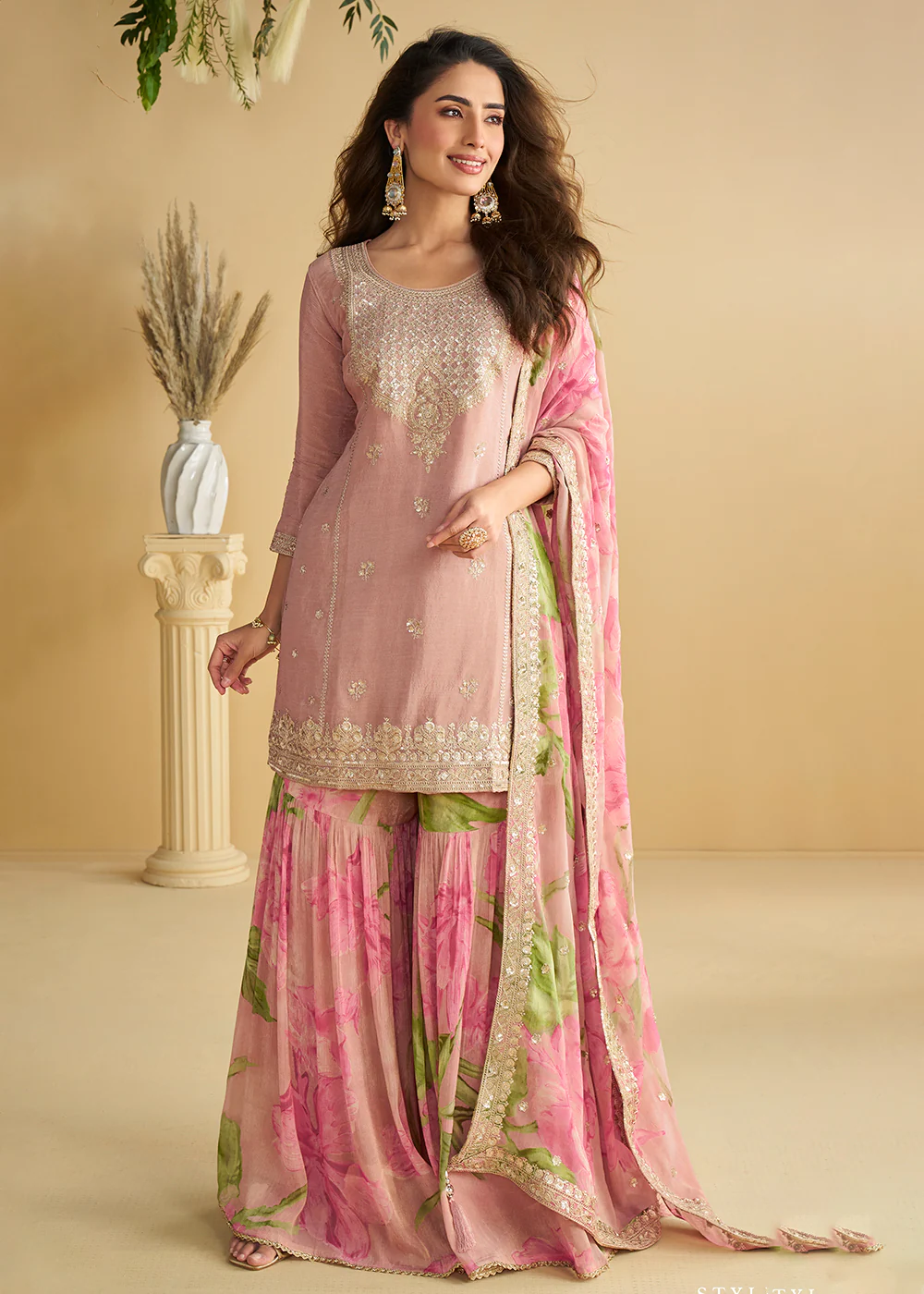 Multi Pink Wedding Festive Gharara Suit - Image 3