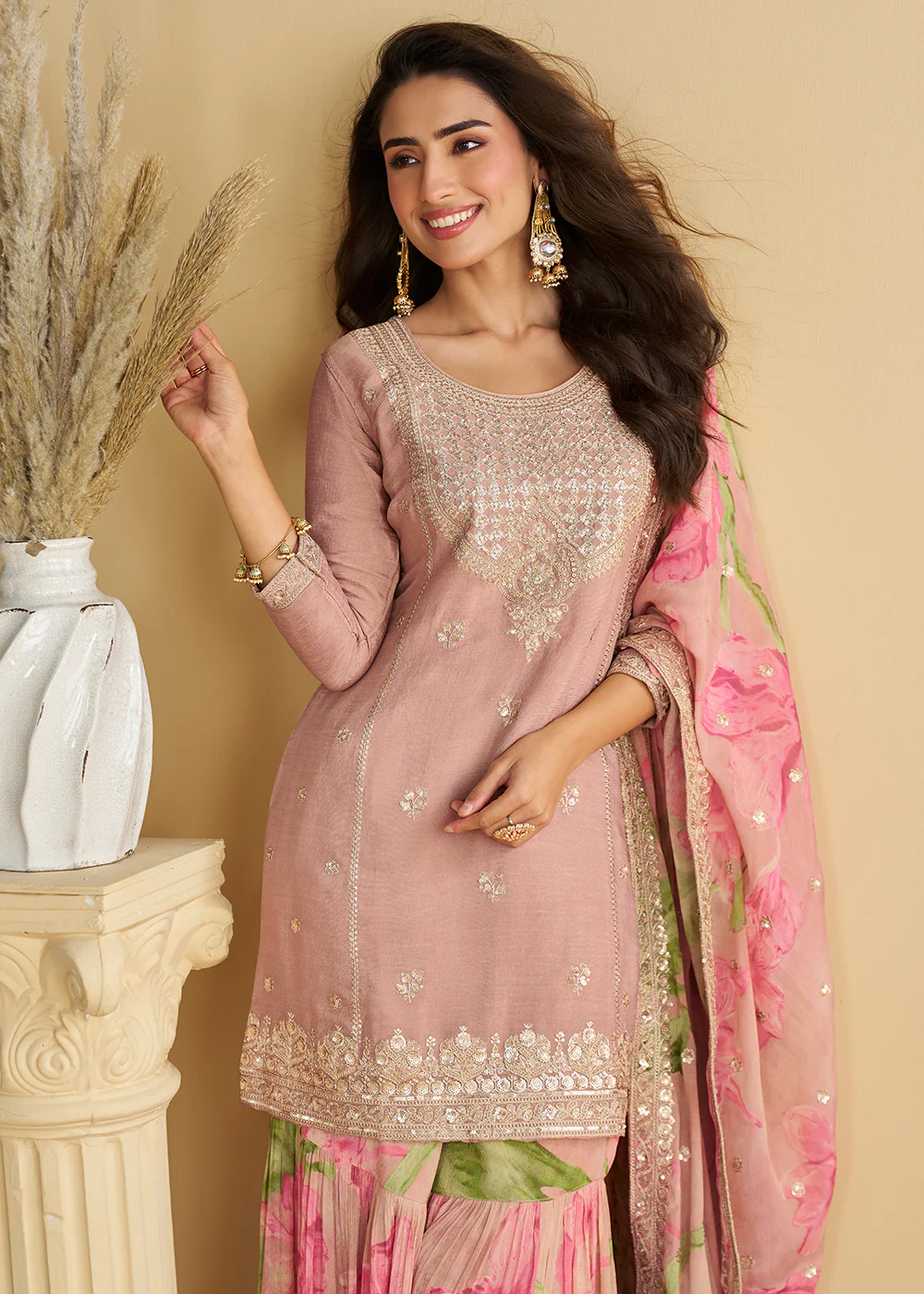 Multi Pink Wedding Festive Gharara Suit - Image 4