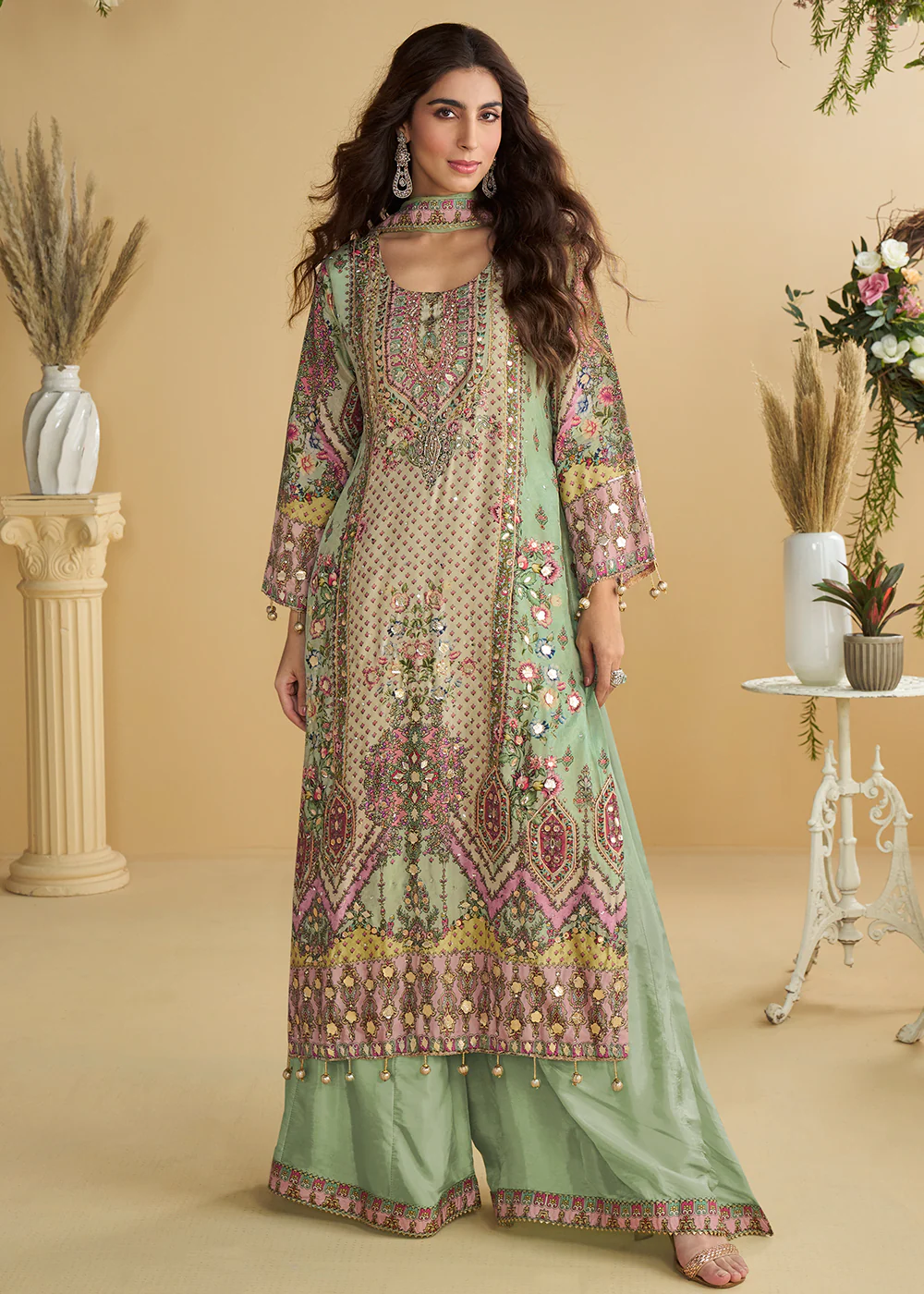 Multi Pista Trendy Crepe Printed Palazzo Style Suit