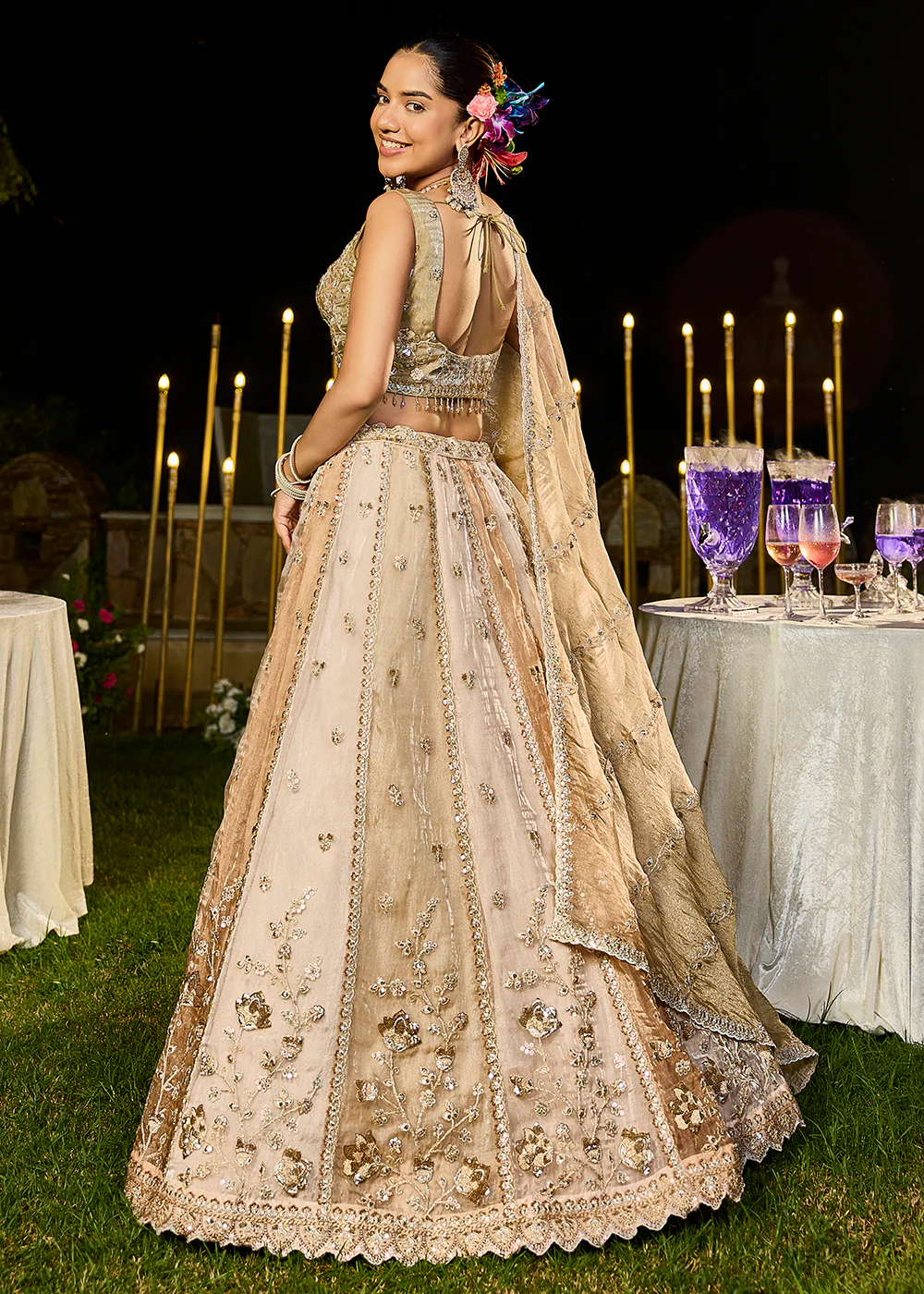 Multi Satin Silk Sequins & Cording Wedding Lehenga Choli - Image 3
