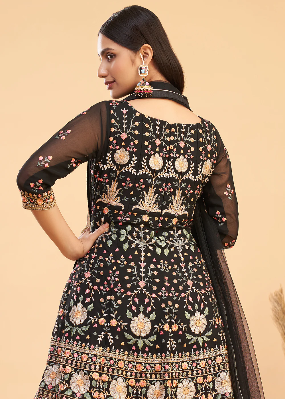 Multi Thread Black Flared Style Pant Salwar Suit - Image 3