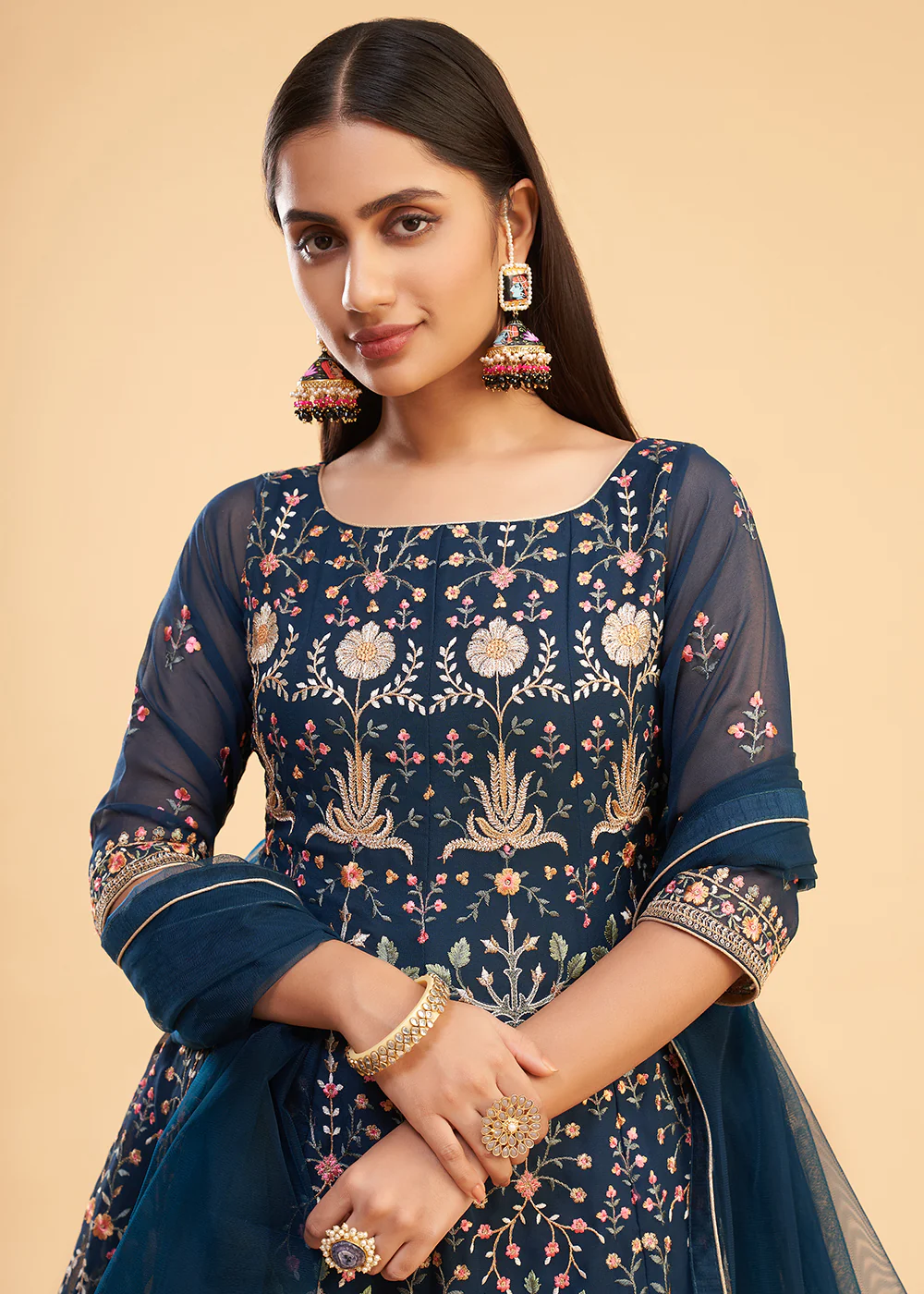 Multi Thread Blue Flared Style Pant Salwar Suit - Image 2